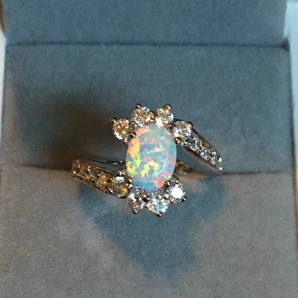 Jewelry - 925 Silver White fire opal engagement wedding ring